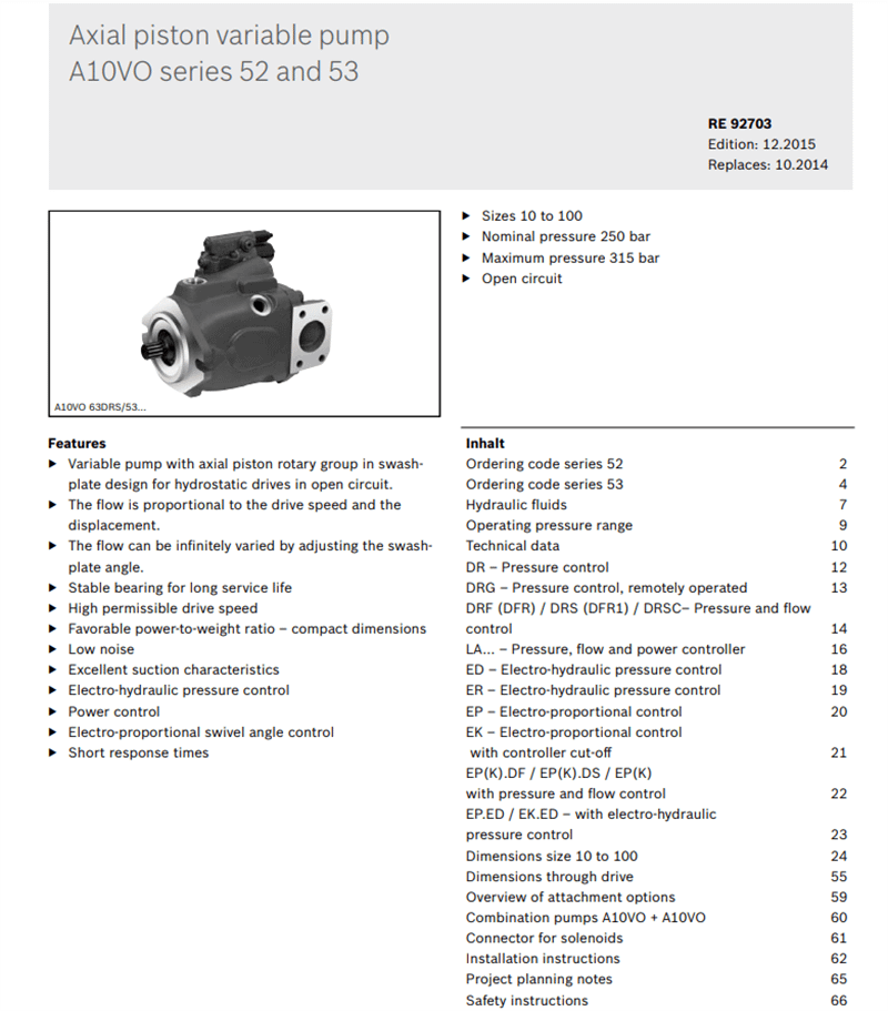 A10VSO 52-53 Series Hydraulic Pump pic Rexroth 52 series A10VSO hydraulic pump1